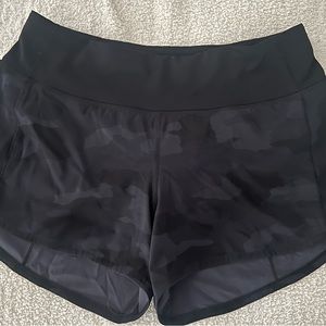 Black and grey camouflage Lululemon running shorts